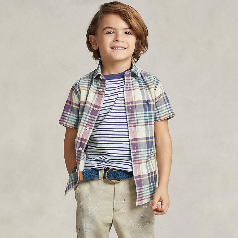 🆕️ Ralph Lauren Indigo Cotton Madras Short Sleeve